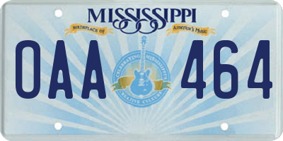 MS license plate OAA464