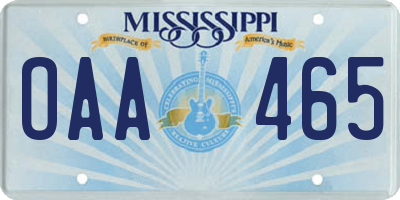 MS license plate OAA465