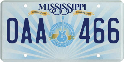 MS license plate OAA466