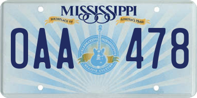 MS license plate OAA478