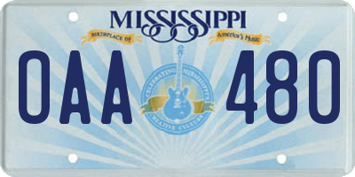 MS license plate OAA480