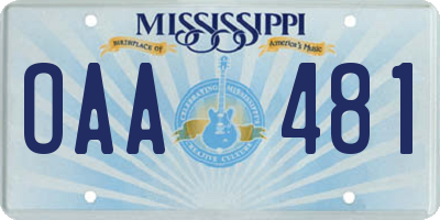 MS license plate OAA481