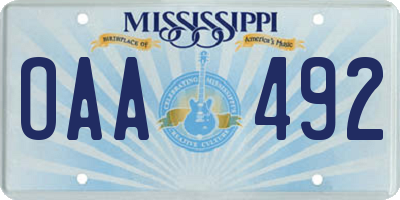 MS license plate OAA492