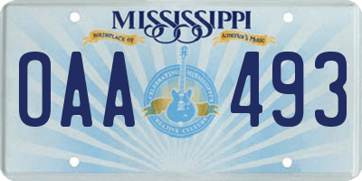MS license plate OAA493
