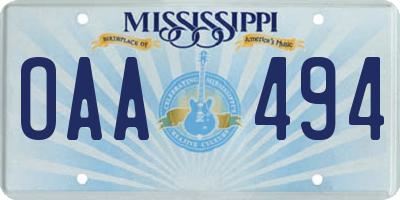 MS license plate OAA494