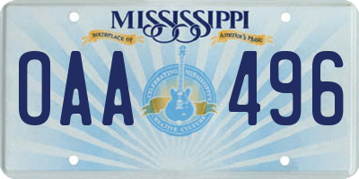 MS license plate OAA496