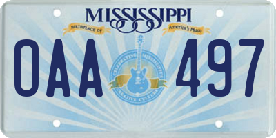 MS license plate OAA497
