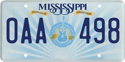 MS license plate OAA498
