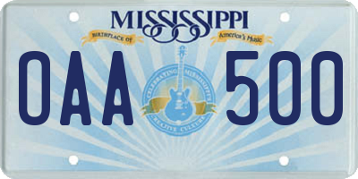 MS license plate OAA500