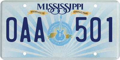 MS license plate OAA501