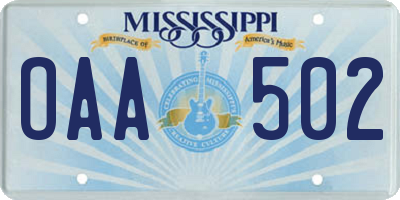 MS license plate OAA502