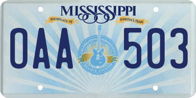 MS license plate OAA503