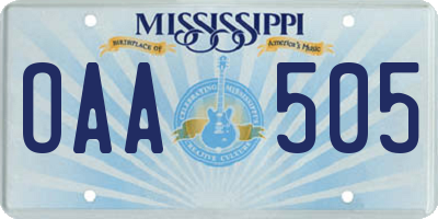 MS license plate OAA505