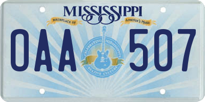 MS license plate OAA507