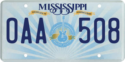 MS license plate OAA508