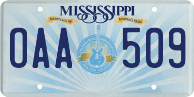 MS license plate OAA509