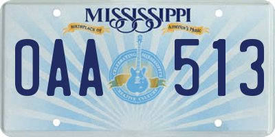 MS license plate OAA513