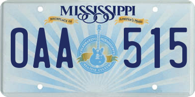 MS license plate OAA515