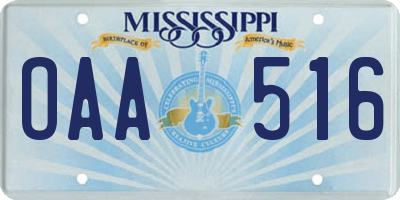 MS license plate OAA516