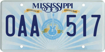 MS license plate OAA517