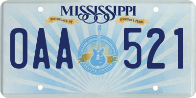 MS license plate OAA521