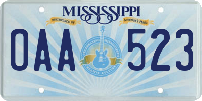 MS license plate OAA523