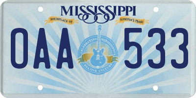 MS license plate OAA533