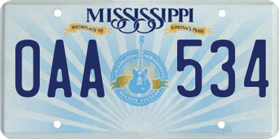 MS license plate OAA534