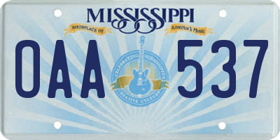 MS license plate OAA537