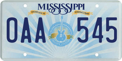 MS license plate OAA545