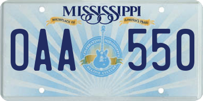 MS license plate OAA550