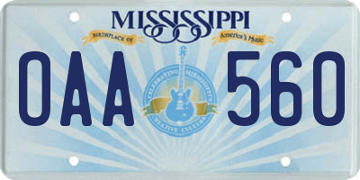 MS license plate OAA560