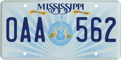 MS license plate OAA562