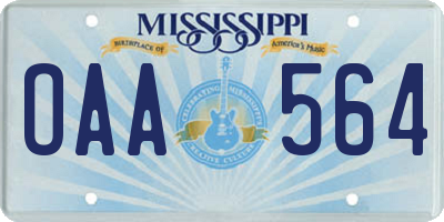 MS license plate OAA564