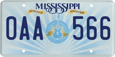 MS license plate OAA566