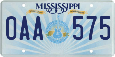 MS license plate OAA575