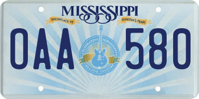 MS license plate OAA580