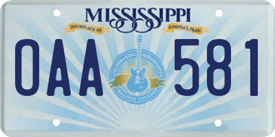 MS license plate OAA581