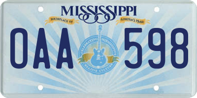 MS license plate OAA598