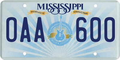 MS license plate OAA600