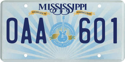 MS license plate OAA601