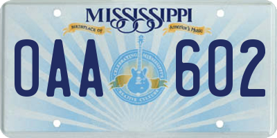 MS license plate OAA602