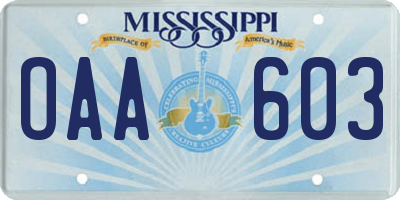 MS license plate OAA603