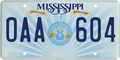 MS license plate OAA604