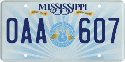 MS license plate OAA607