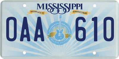 MS license plate OAA610