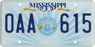 MS license plate OAA615