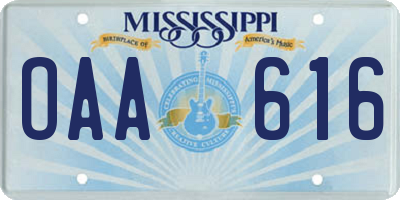 MS license plate OAA616