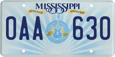 MS license plate OAA630