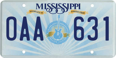 MS license plate OAA631